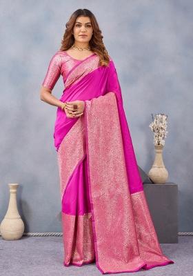 Pink Printed Pashmina Saree Set