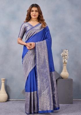 Royal Blue Printed Pashmina Saree Set
