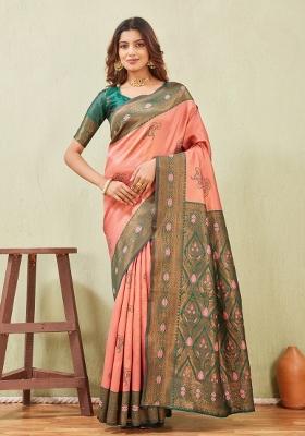 Green And Gajari Printed Pashmina Saree Set