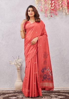 Pink Printed Pashmina Saree Set