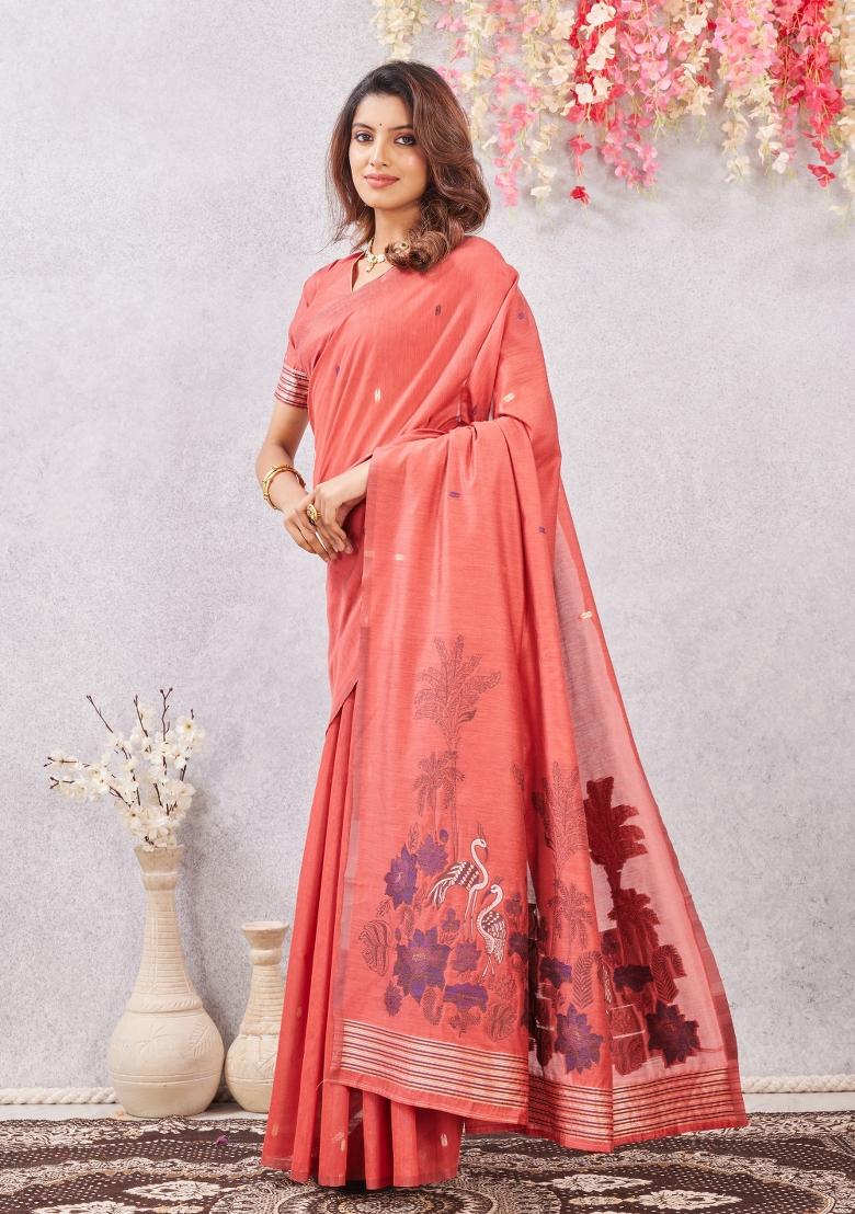 Pink Printed Pashmina Saree Set - Indya