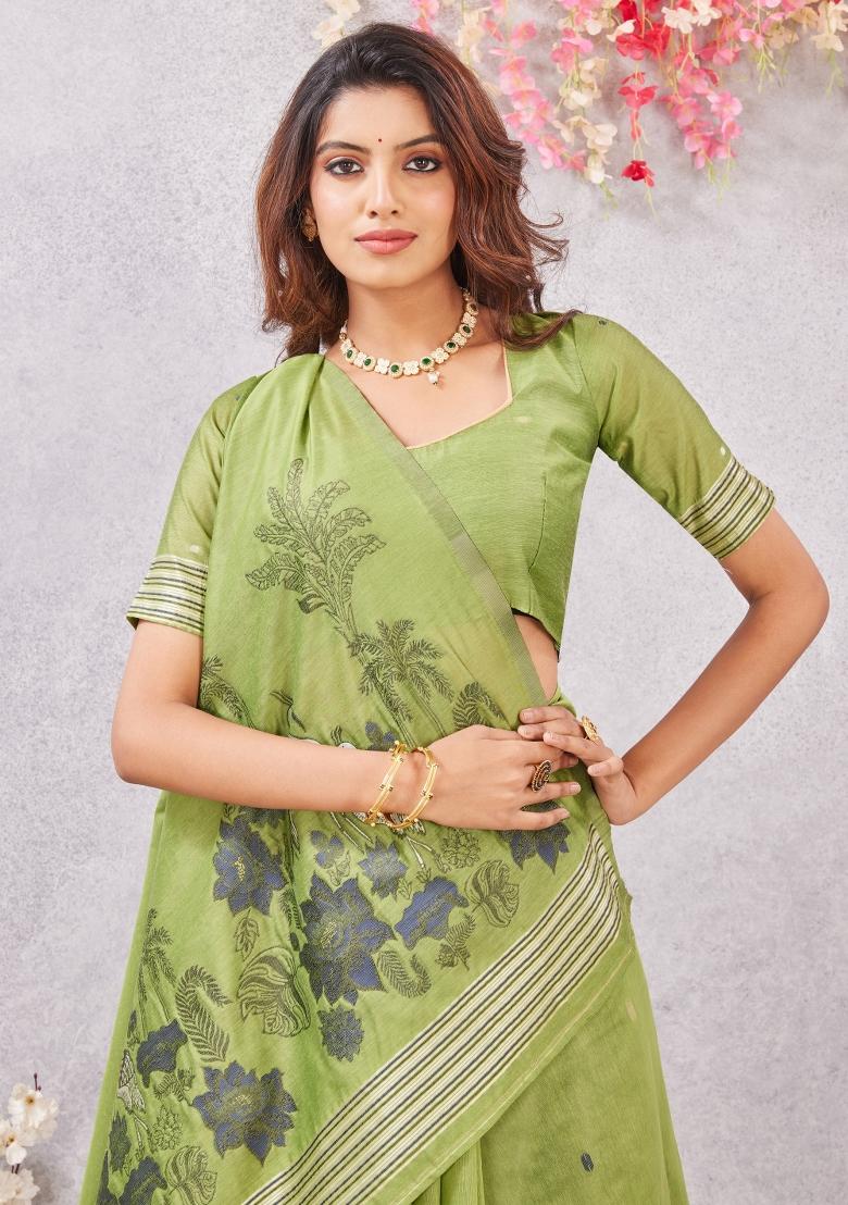 Parrot Printed Pashmina Saree Set - Indya