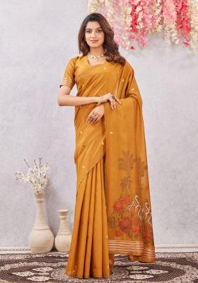 Rust Printed Pashmina Saree Set