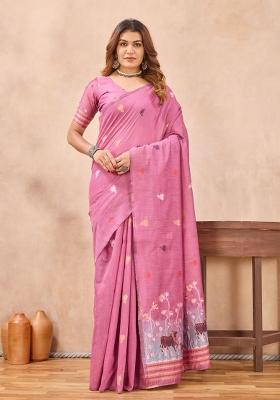 Pink Printed Pashmina Saree Set