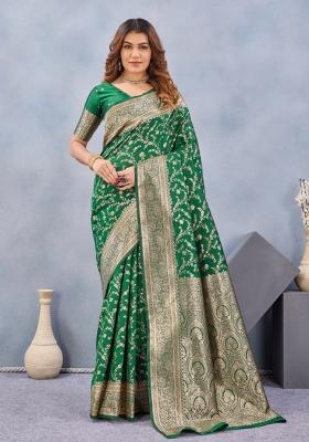 Green Printed Pashmina Saree Set