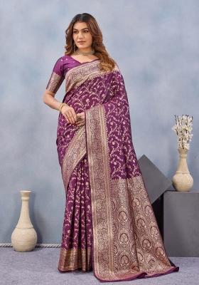 Wine Printed Pashmina Saree Set