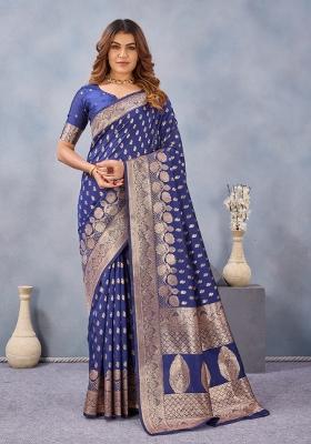 Blue Printed Pashmina Saree Set