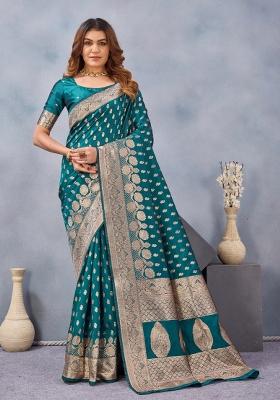 Turquoise Printed Pashmina Saree Set