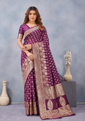 Wine Printed Pashmina Saree Set