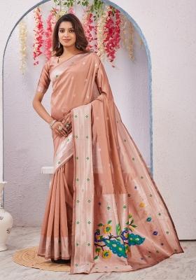 Beige Printed Pashmina Saree Set