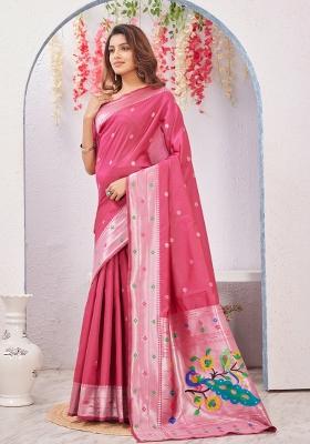 Pink Printed Pashmina Saree Set