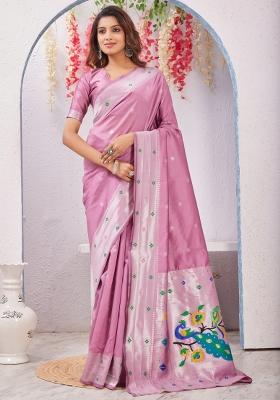 Light Pink Printed Pashmina Saree Set