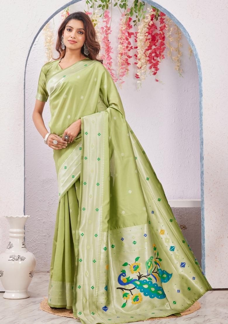 Parrot Printed Pashmina Saree Set - Indya