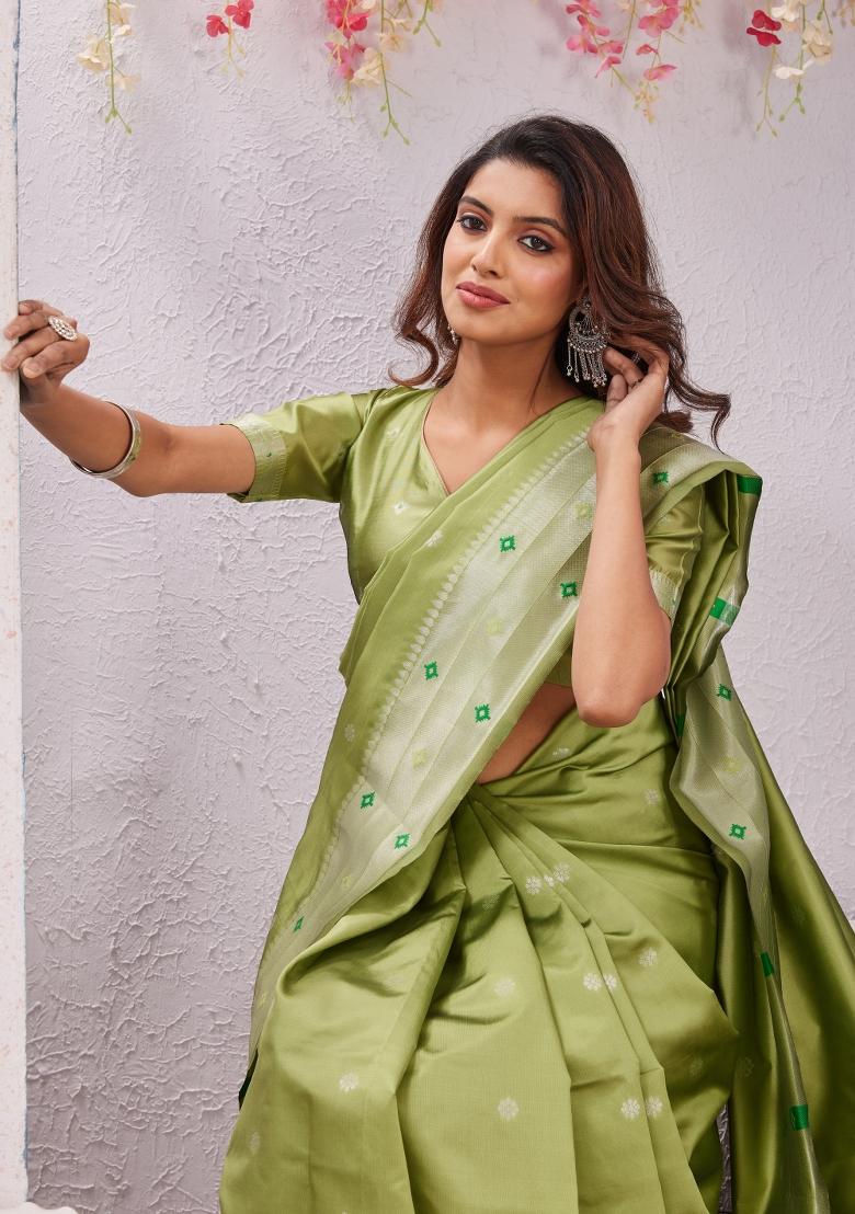 Parrot Printed Pashmina Saree Set - Indya
