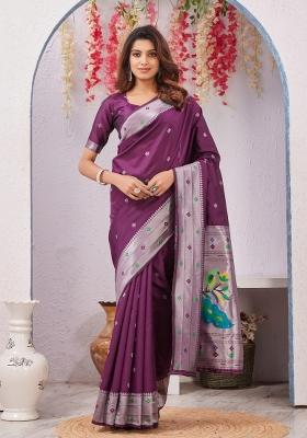 Wine Printed Pashmina Saree Set