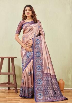 Rama Blue Printed Pashmina Saree Set