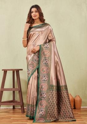 Green And Gajari Printed Pashmina Saree Set