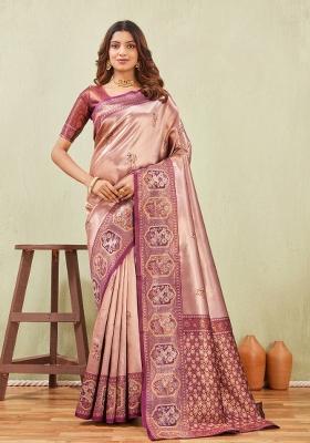 Wine And Chiku Printed Pashmina Saree Set