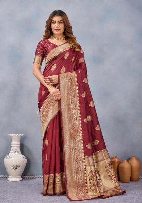 Maroon Printed Pashmina Saree Set