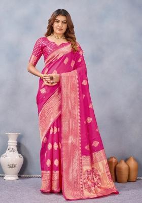 Pink Printed Pashmina Saree Set