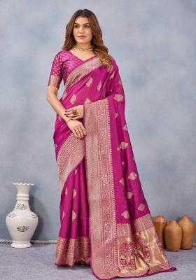 Wine Printed Pashmina Saree Set