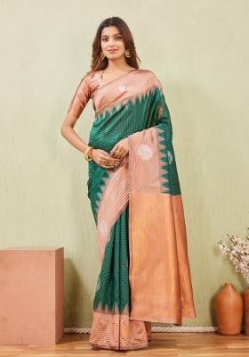 Rust Green Printed Pashmina Saree Set
