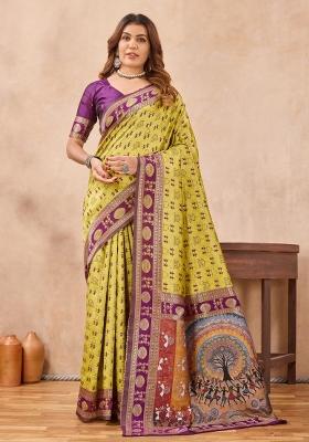 Neon Wine Printed Pashmina Saree Set