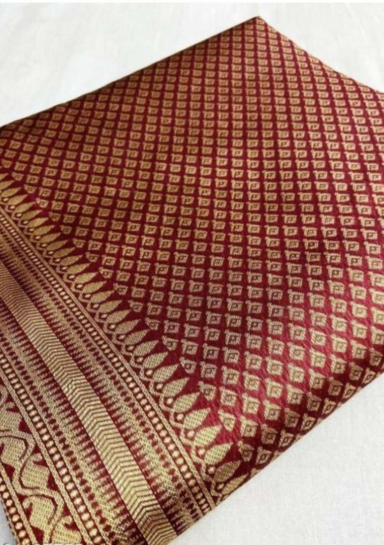 Maroon Zari Weaving Silk Saree Set for Diwali | Wedding & Festive Wear - Indya