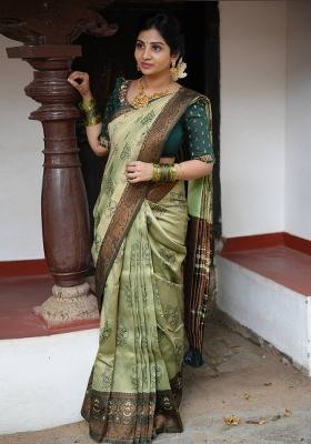 Light Green Zari Weaving Silk Saree Set