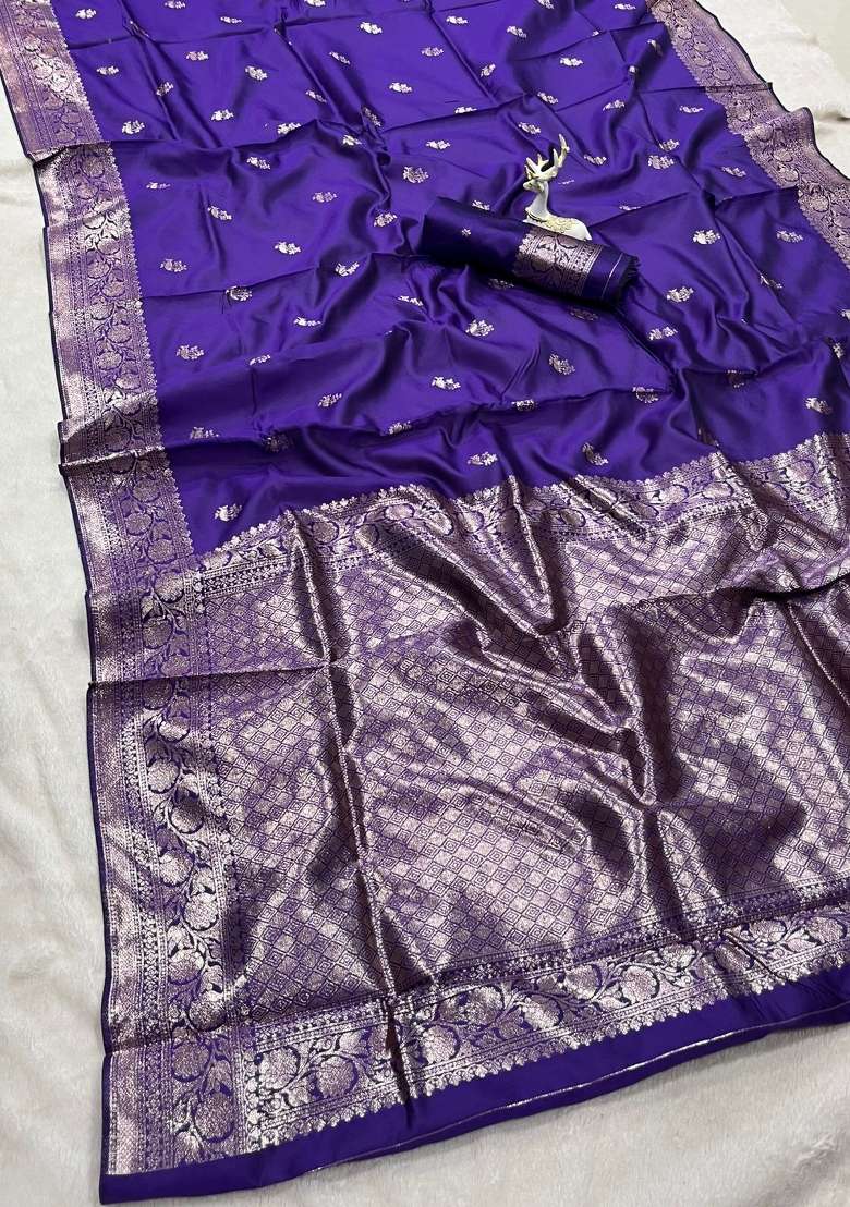 Royal Blue Zari Weaving Silk Saree Set for Diwali and Festive Wear - Indya