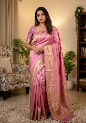 Pink Zari Weaving Silk Saree Set