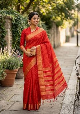 Red Zari Weaving Silk Saree Set