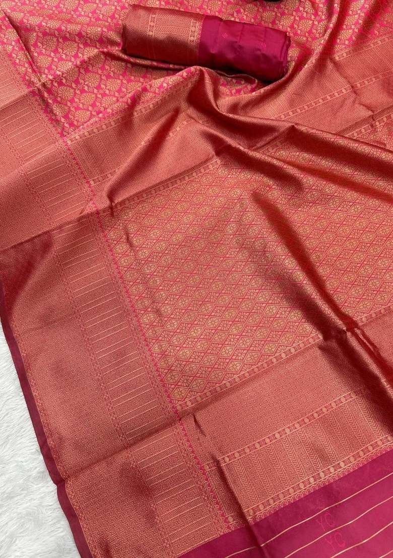 Pink Zari Weaving Silk Saree Set for Diwali | Wedding & Festive Wear - Indya