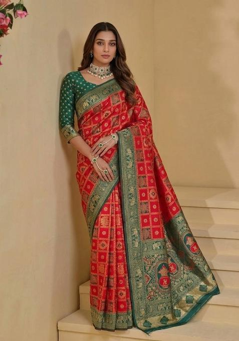 Red Zari Work Banarasi Saree Set