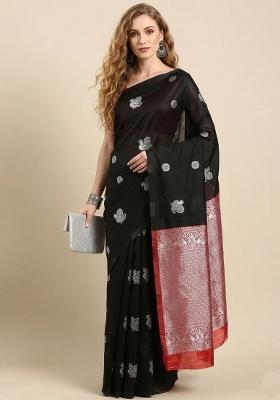 Black Zari Weaving Silk Saree Set