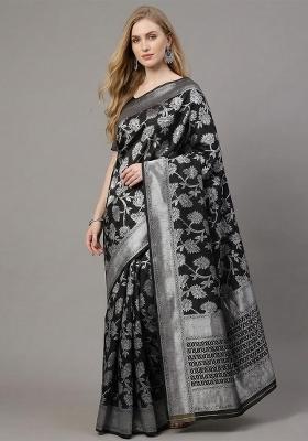 Black Zari Weaving Silk Saree Set