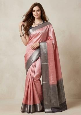 Pink Zari Weaving Silk Saree Set