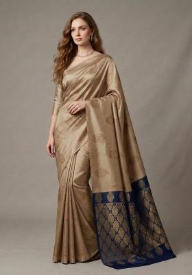 Beige Zari Weaving Silk Saree Set