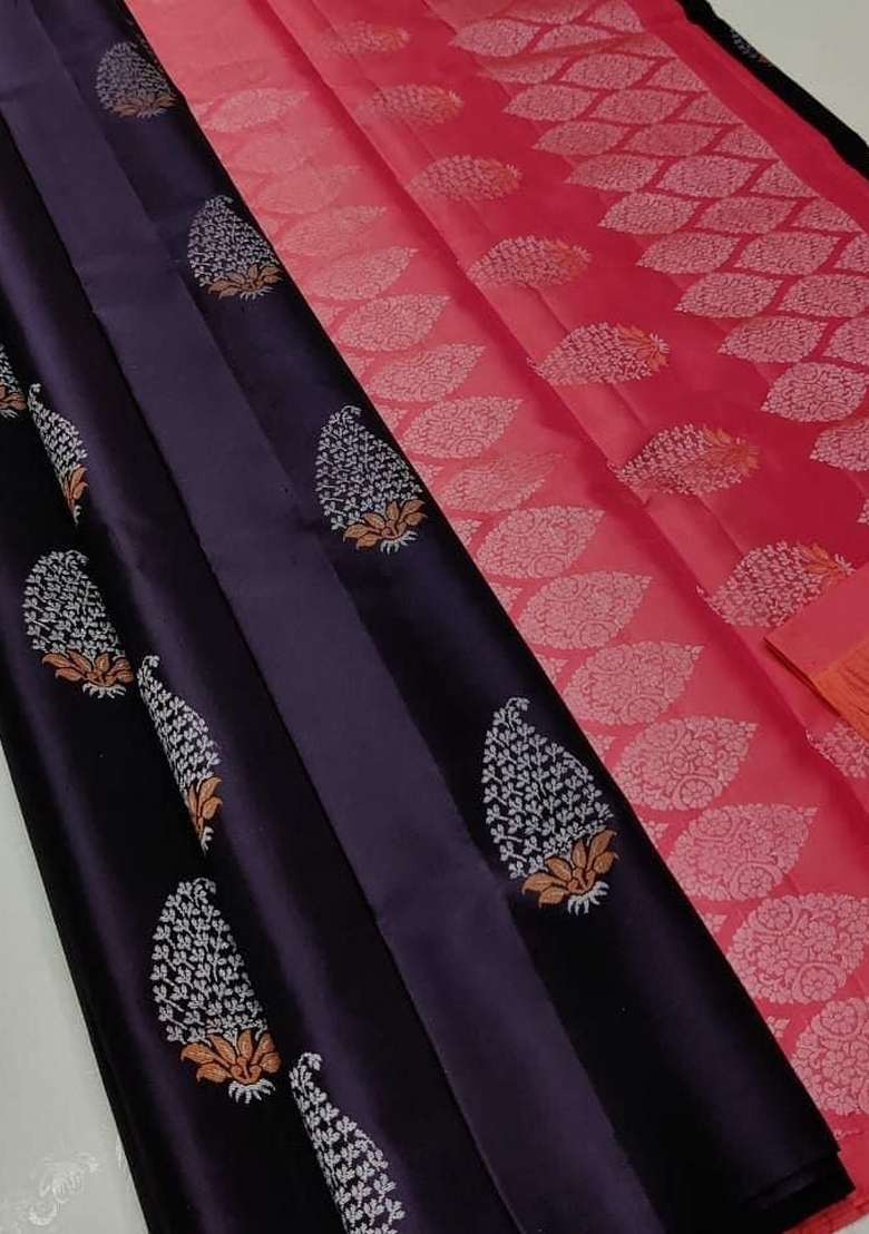 Violet Zari Weaving Silk Saree Set for Diwali and Festive Wear - Indya