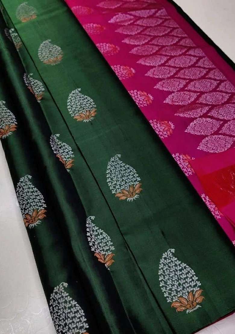 Green Zari Weaving Silk Saree Set for Diwali and Festive Wear - Indya