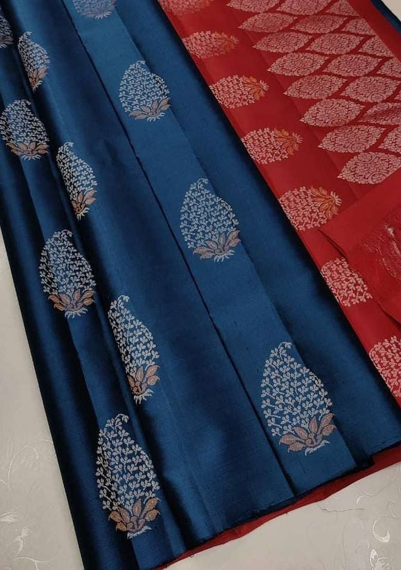 Blue Zari Weaving Silk Saree Set for Diwali and Festive Wear - Indya