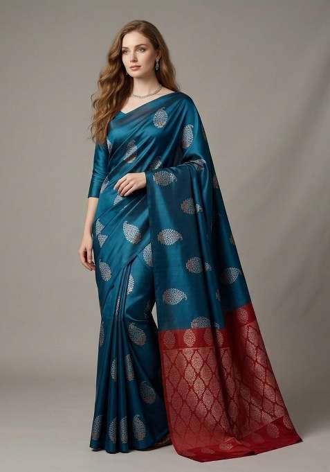 Blue Zari Weaving Silk Saree Set for Diwali and Festive Wear