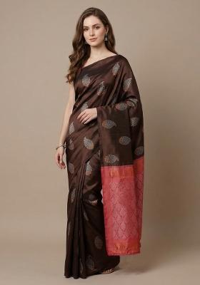 Brown Zari Weaving Silk Saree Set