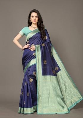 Blue Zari Weaving Silk Saree Set
