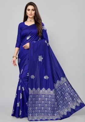 Blue Zari Weaving Silk Saree Set