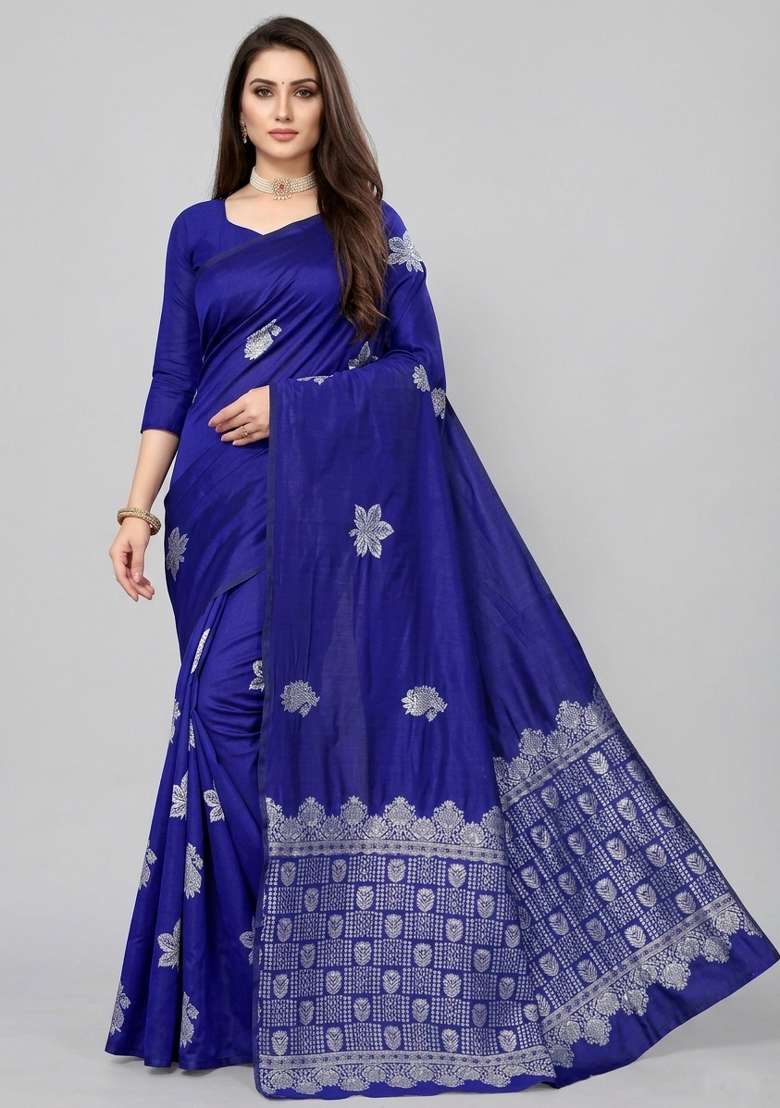 Blue Zari Weaving Silk Saree Set for Diwali | Wedding & Festive Wear - Indya