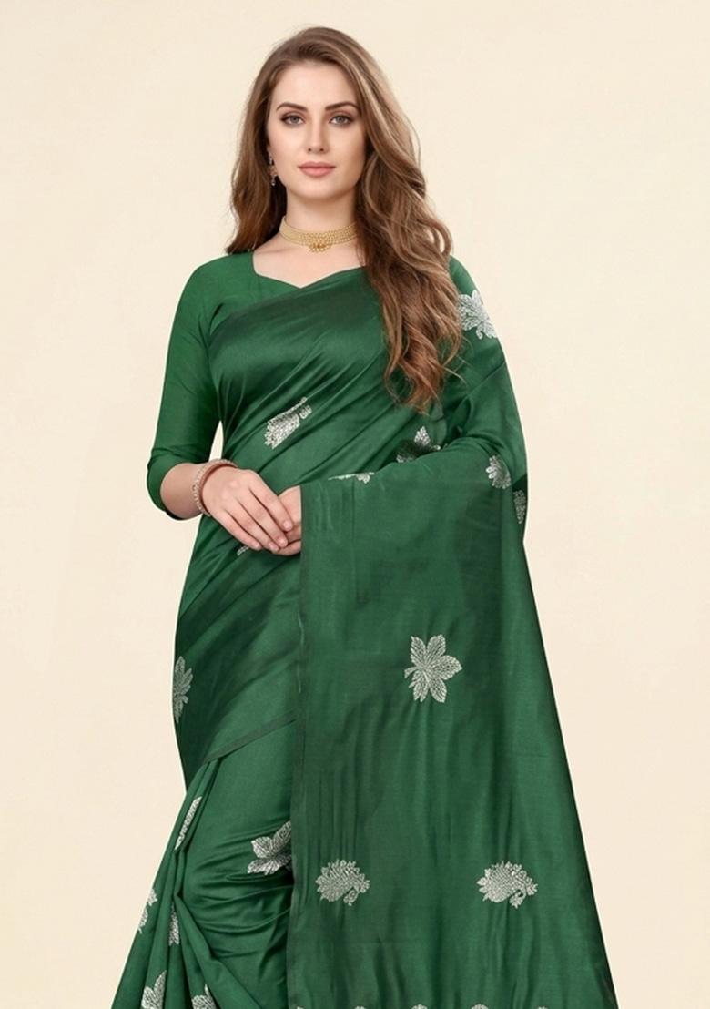 Green Zari Weaving Silk Saree Set - Indya