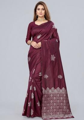 Maroon Zari Weaving Silk Saree Set