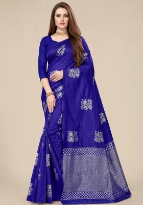 Blue Zari Weaving Silk Saree Set