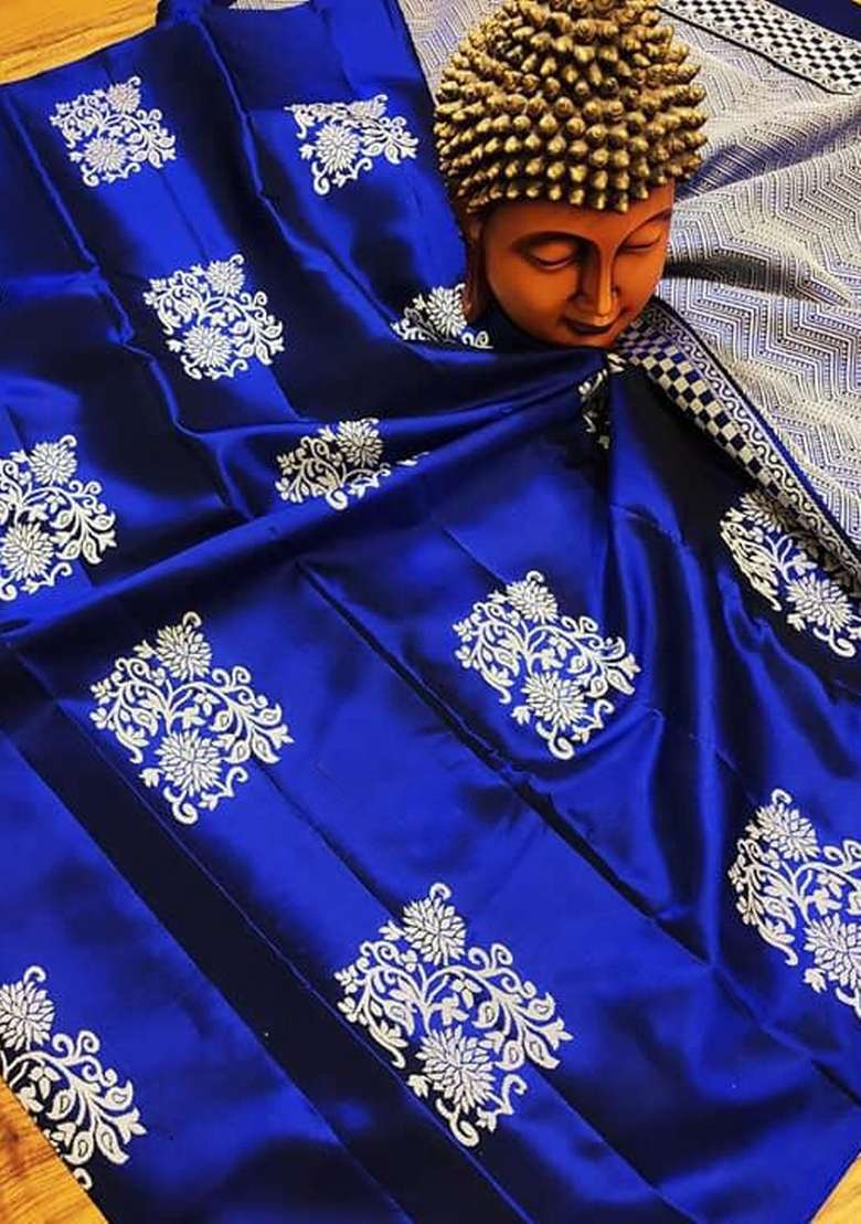 Blue Zari Weaving Silk Saree Set for Diwali and Festive Wear - Indya